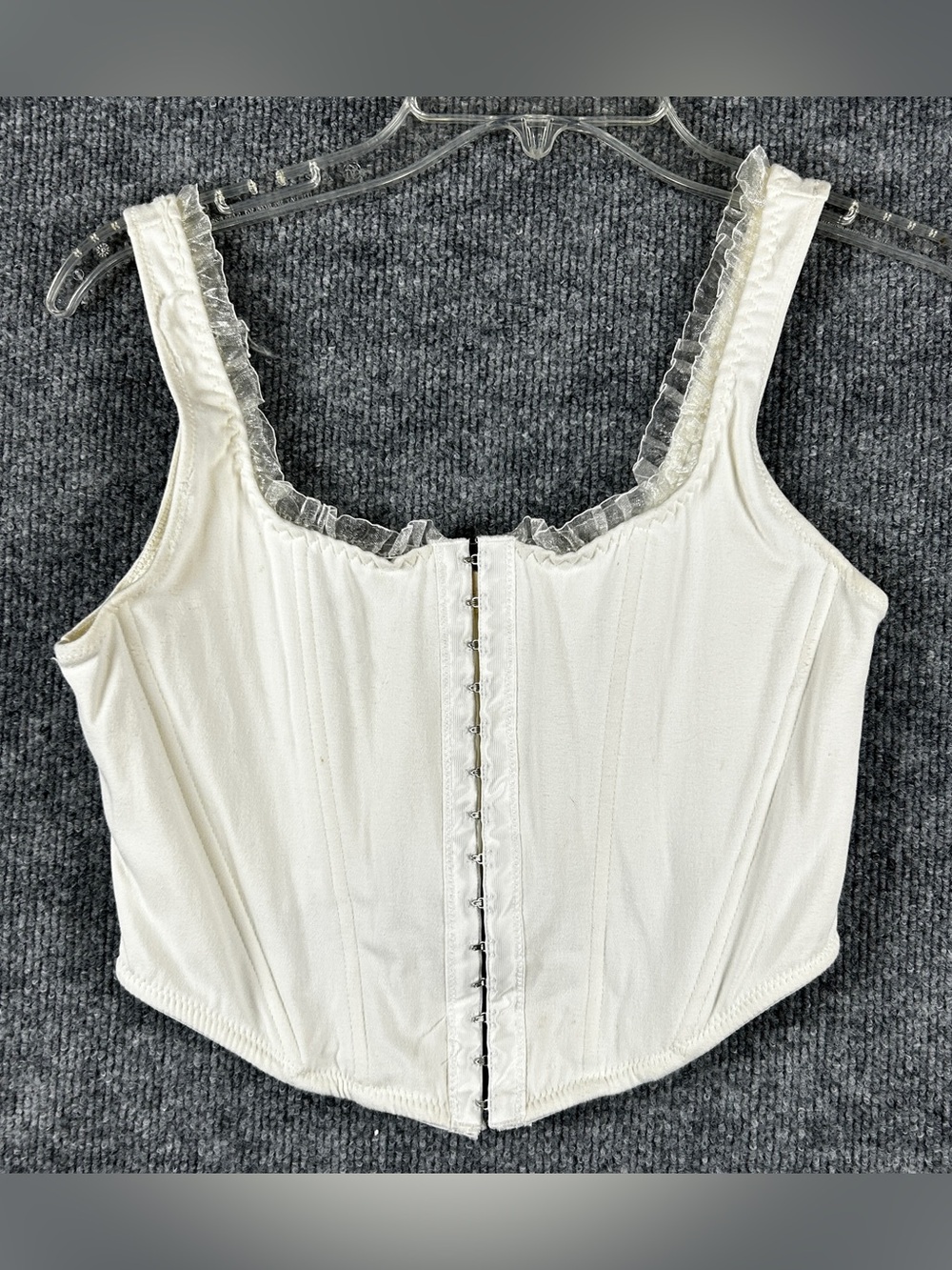 Altard State Ivory Organza Ruffle Boned Corset Crop Bustier Top Size Small S